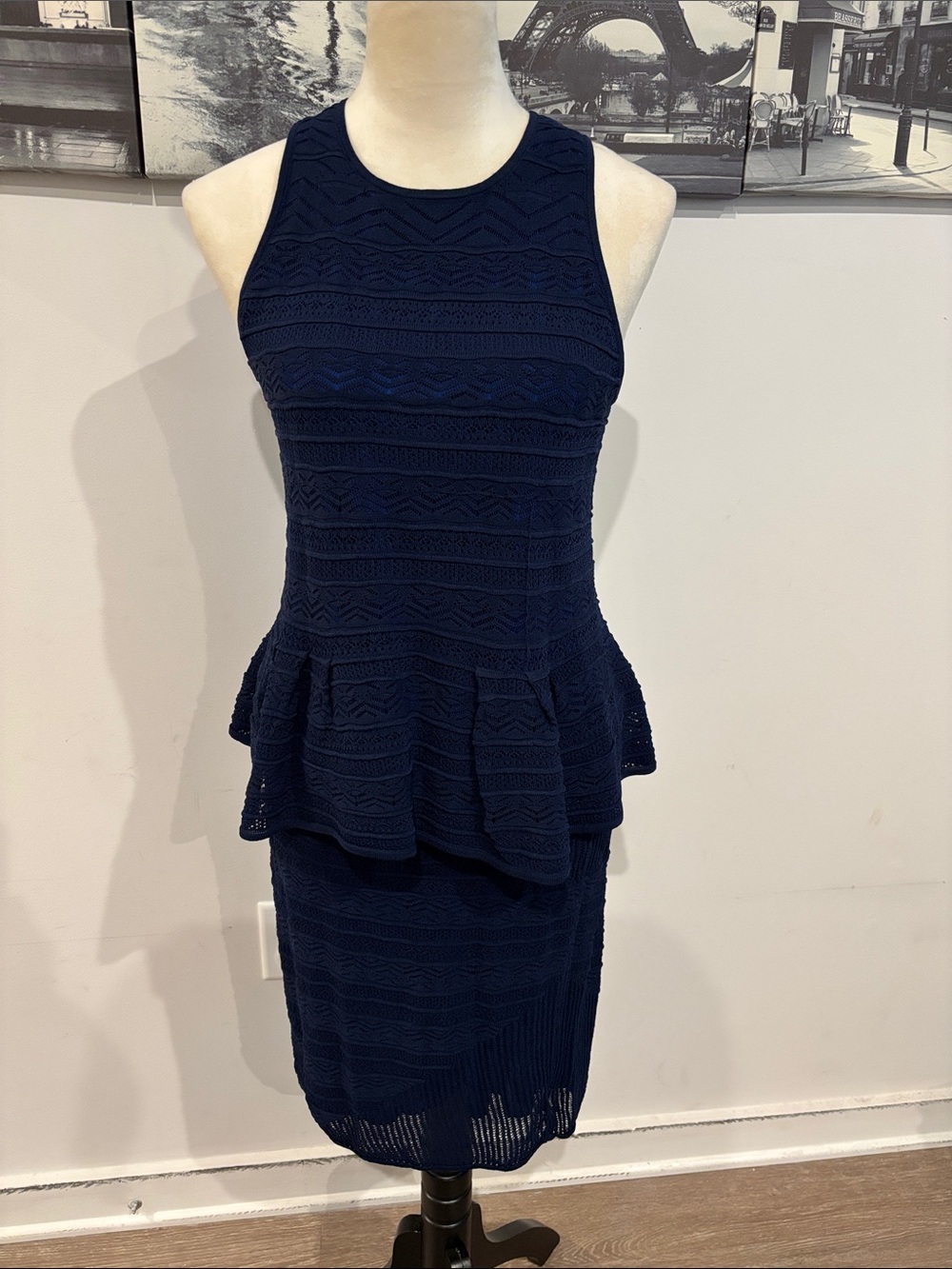 RACHEL Rachel Roy Navy Textured Peplum Midi Dress